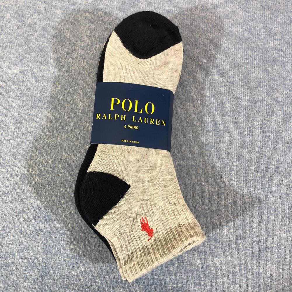 Polo Ralph Lauren Quarter Crew Classic Sport Socks 4 PK, Shoe Sz 6-12.5. NEW!